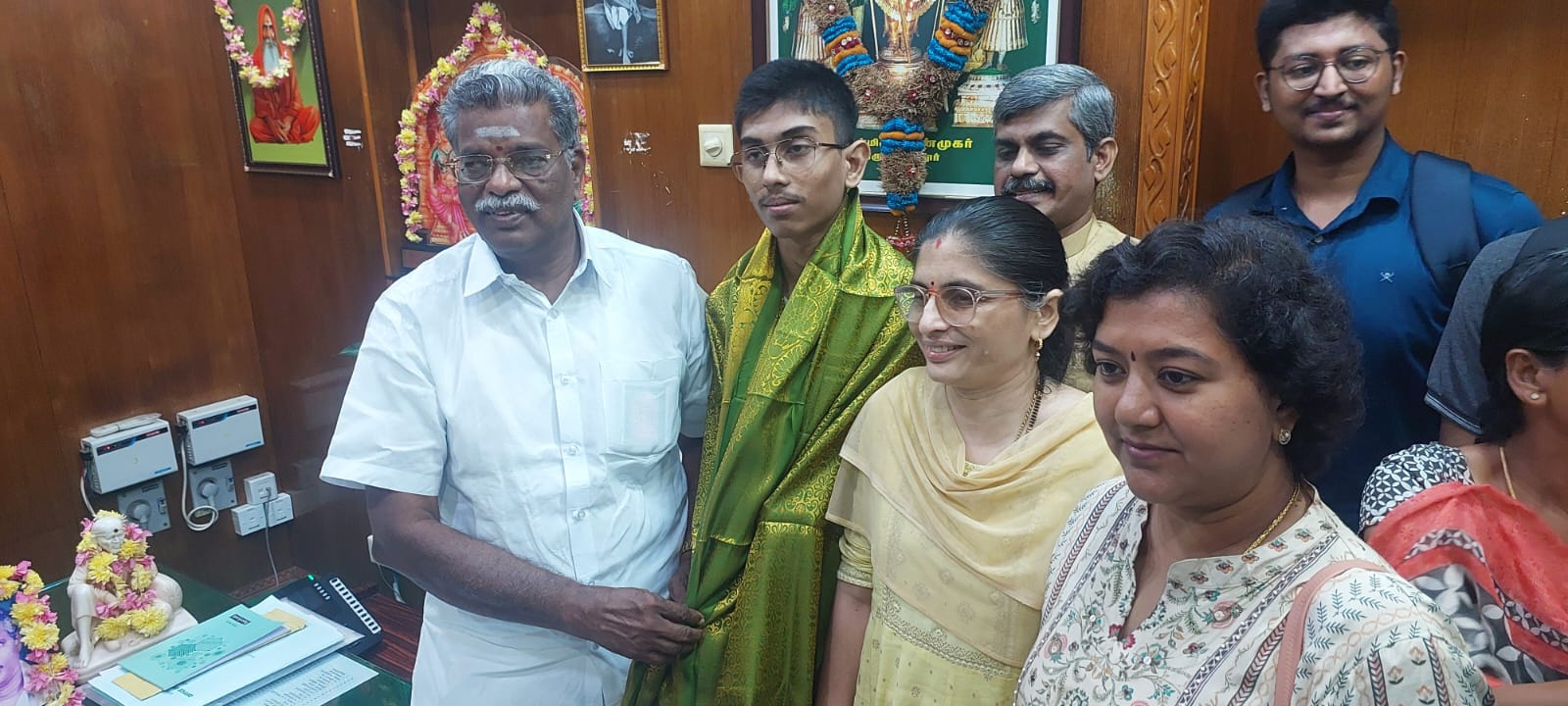 Saatvik Karthikeyan with P. Rajavelu, Minister, Government of Puducherry