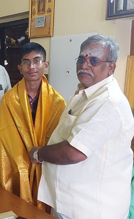 Saatvik Karthikeyan with Embalam R. Selvam, former Speaker of the Puducherry Legislative Assembly